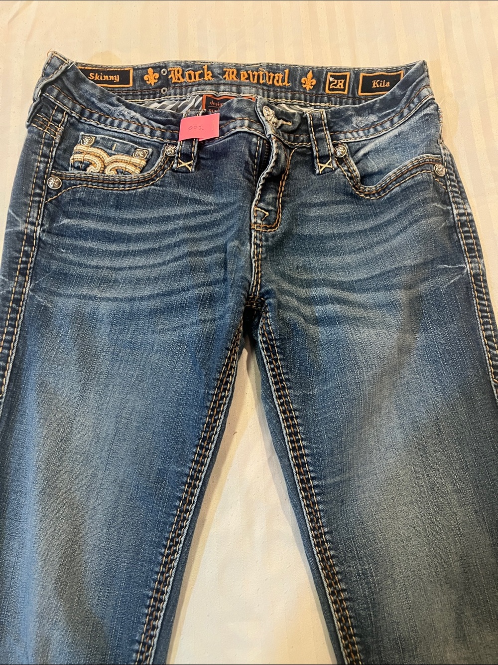 Rock Revival Kila Skinny Jeans - Distressed Dark Blue Wash